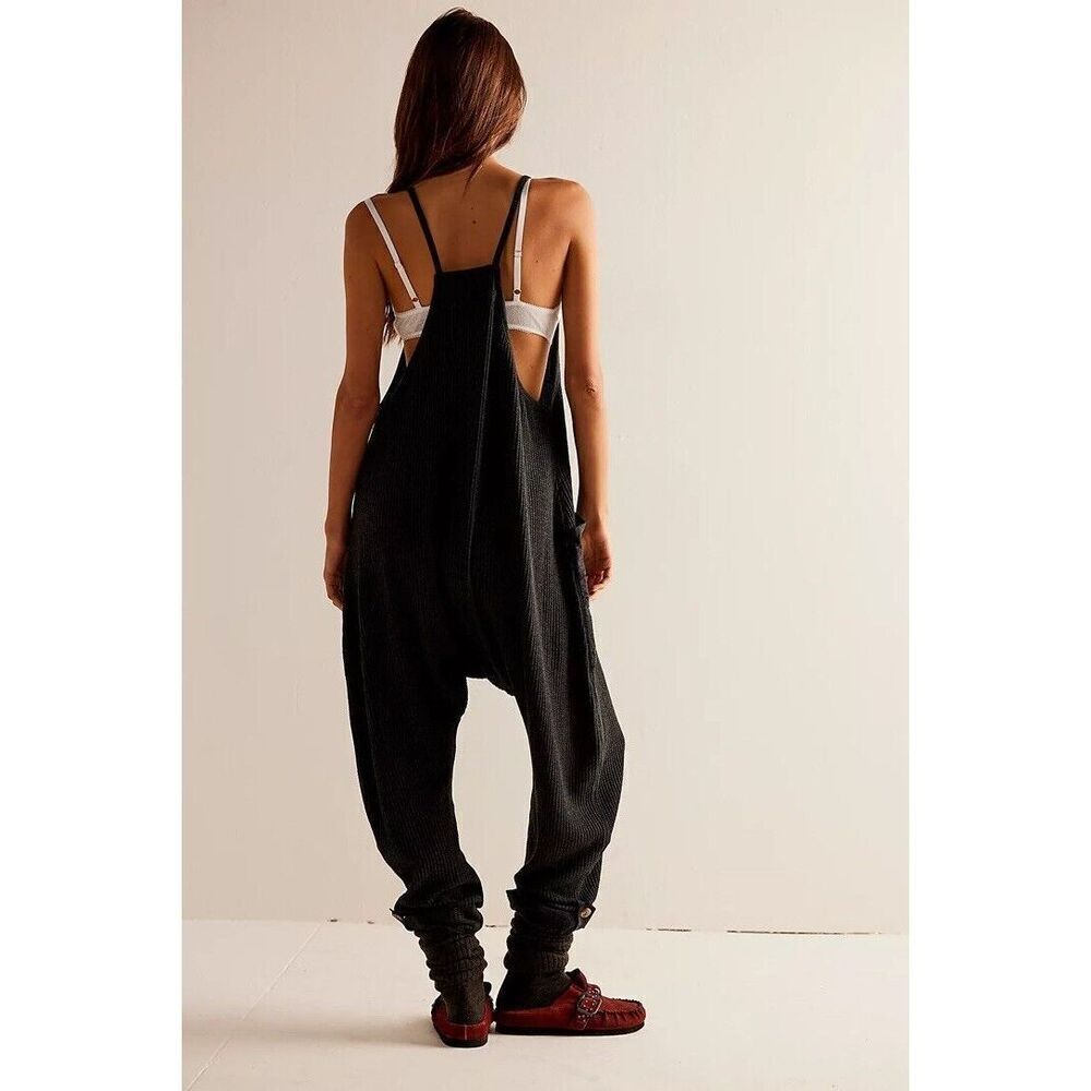Free People FP One Frankie Jumpsuit Black Waffle Knit XS NEW - Picture 2 of 3